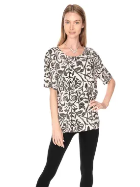 Tianello TENCEL™ "French Batik" Printed Short Sleeve "Tess" Blouse