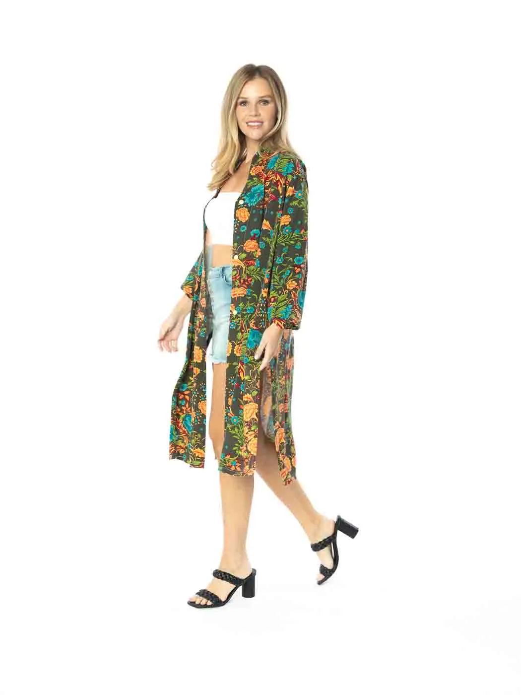 Tianello TENCEL™  "Vintage Floral" Print Long "SELENA"  Duster Jacket