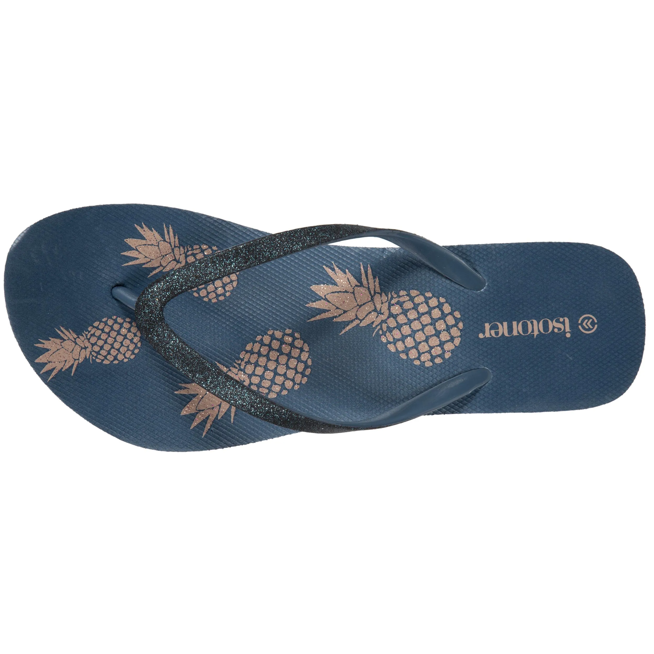 Tongs Femme talon imprimé ananas Pétrole