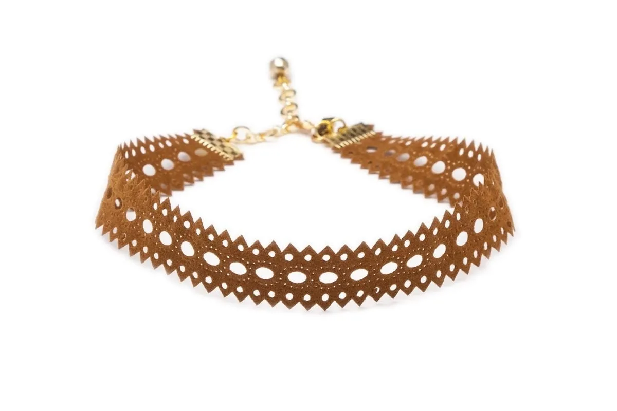 Vanessa Mooney Camel Suede Cut-Out Choker