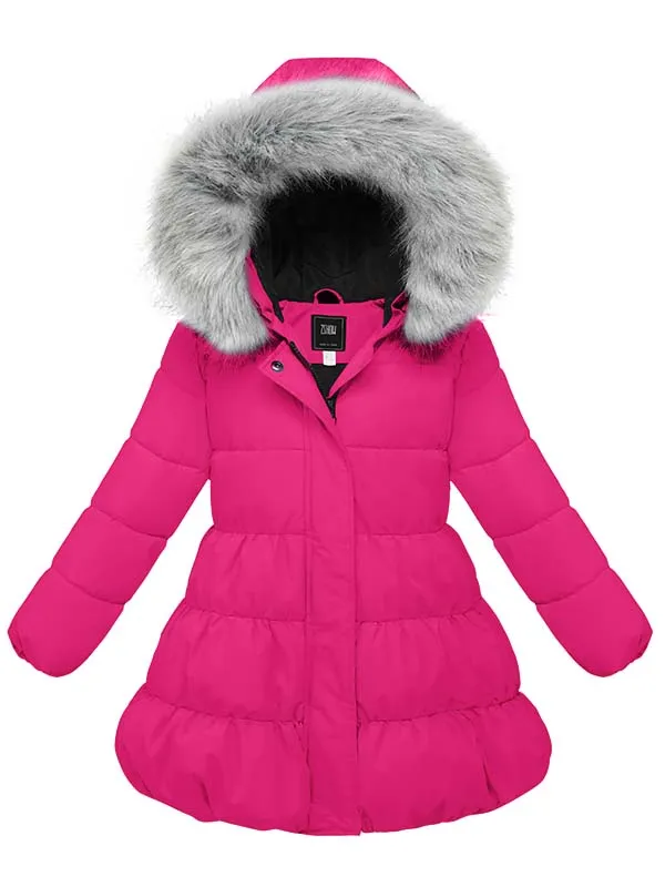 ZSHOW Girls' Long Puffer Jacket Warm Hooded Outerwear Soft Fleece Lined Winter Coat